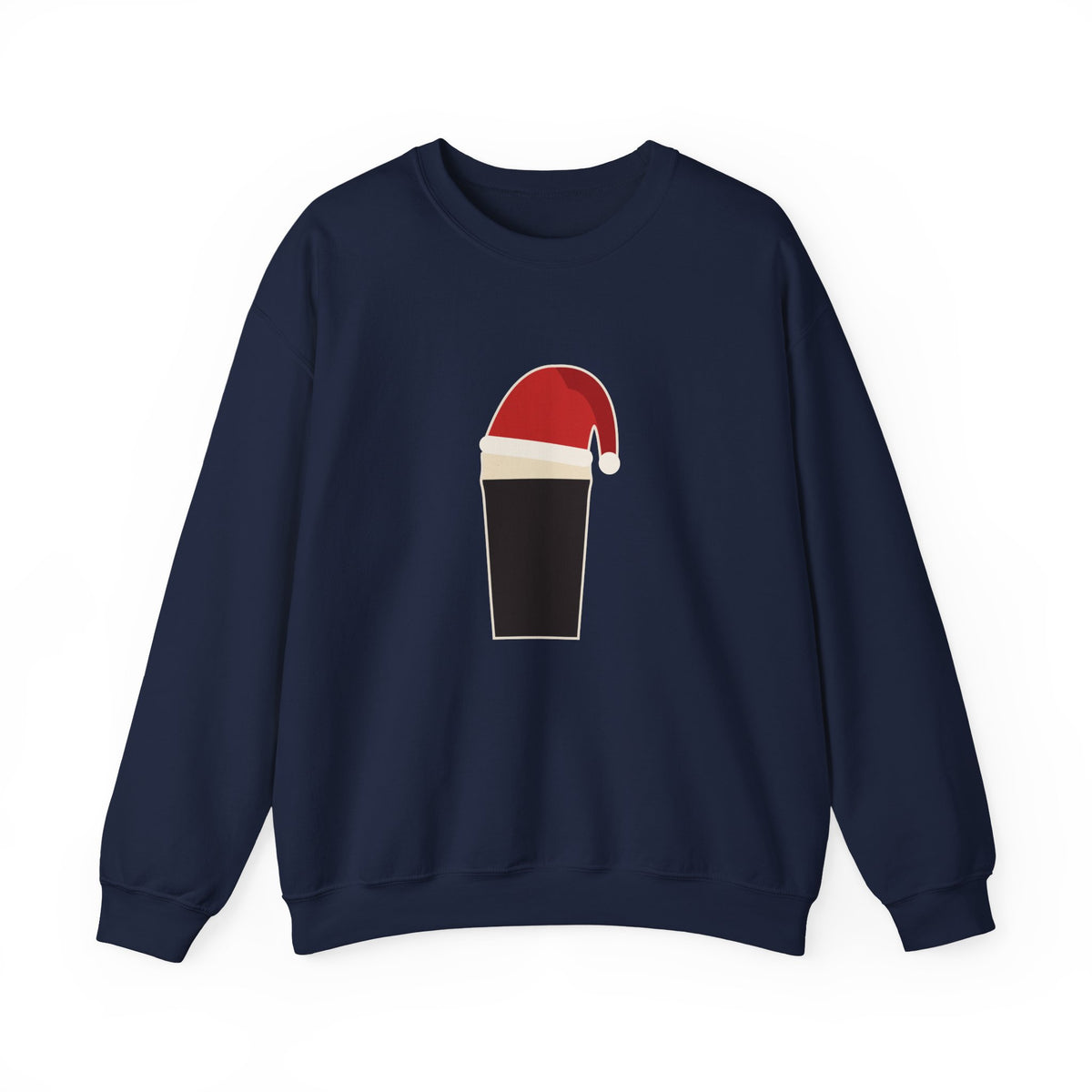 Merry Time Crewneck in Navy: front, our pint wearing a Santa hat