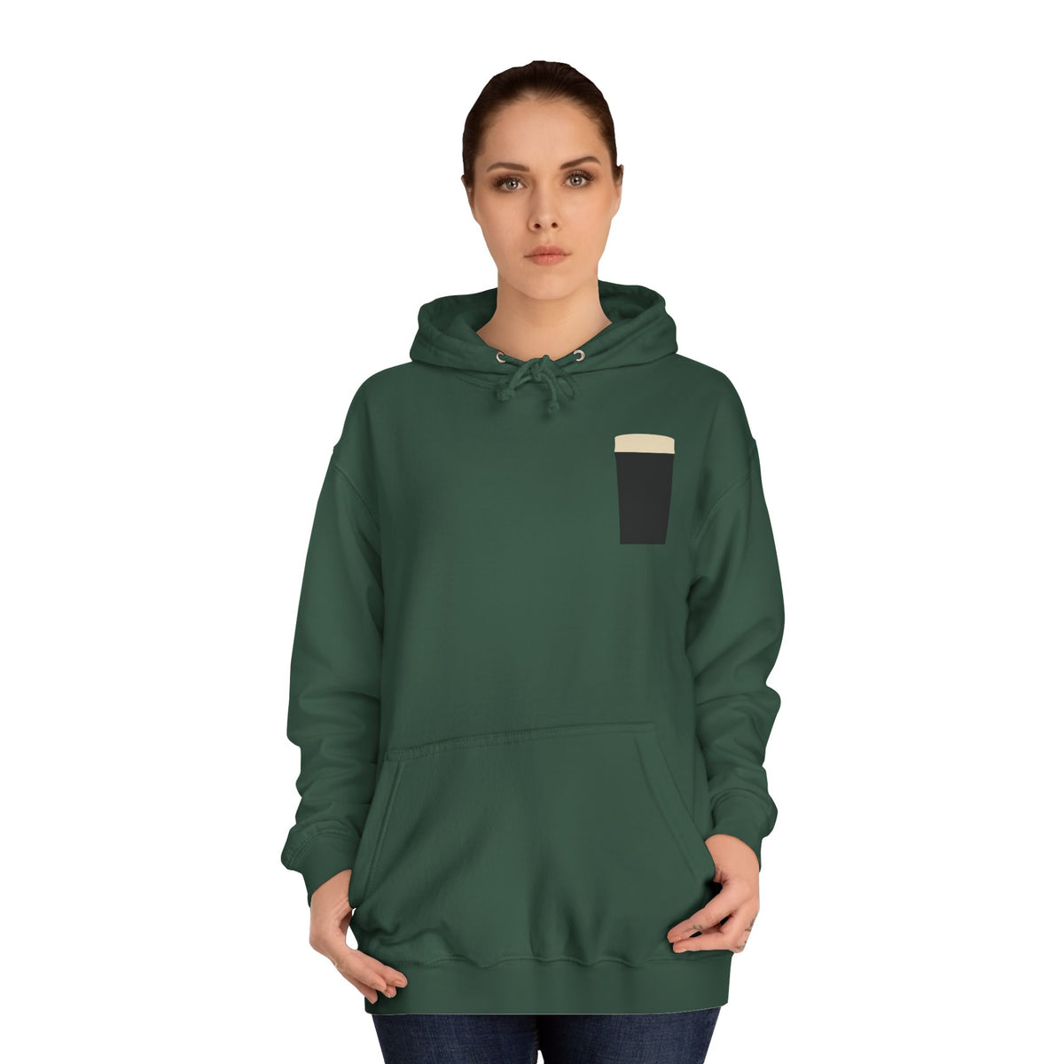 The Pint Hoodie in Bottle Green: another view