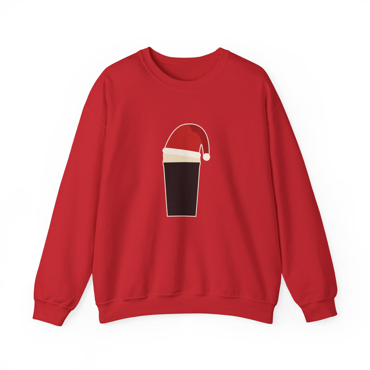 Merry Time Crewneck in Red: front, our pint wearing a Santa hat