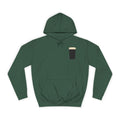 The Pint Hoodie in Bottle Green: front, a minimal pint printed on the chest