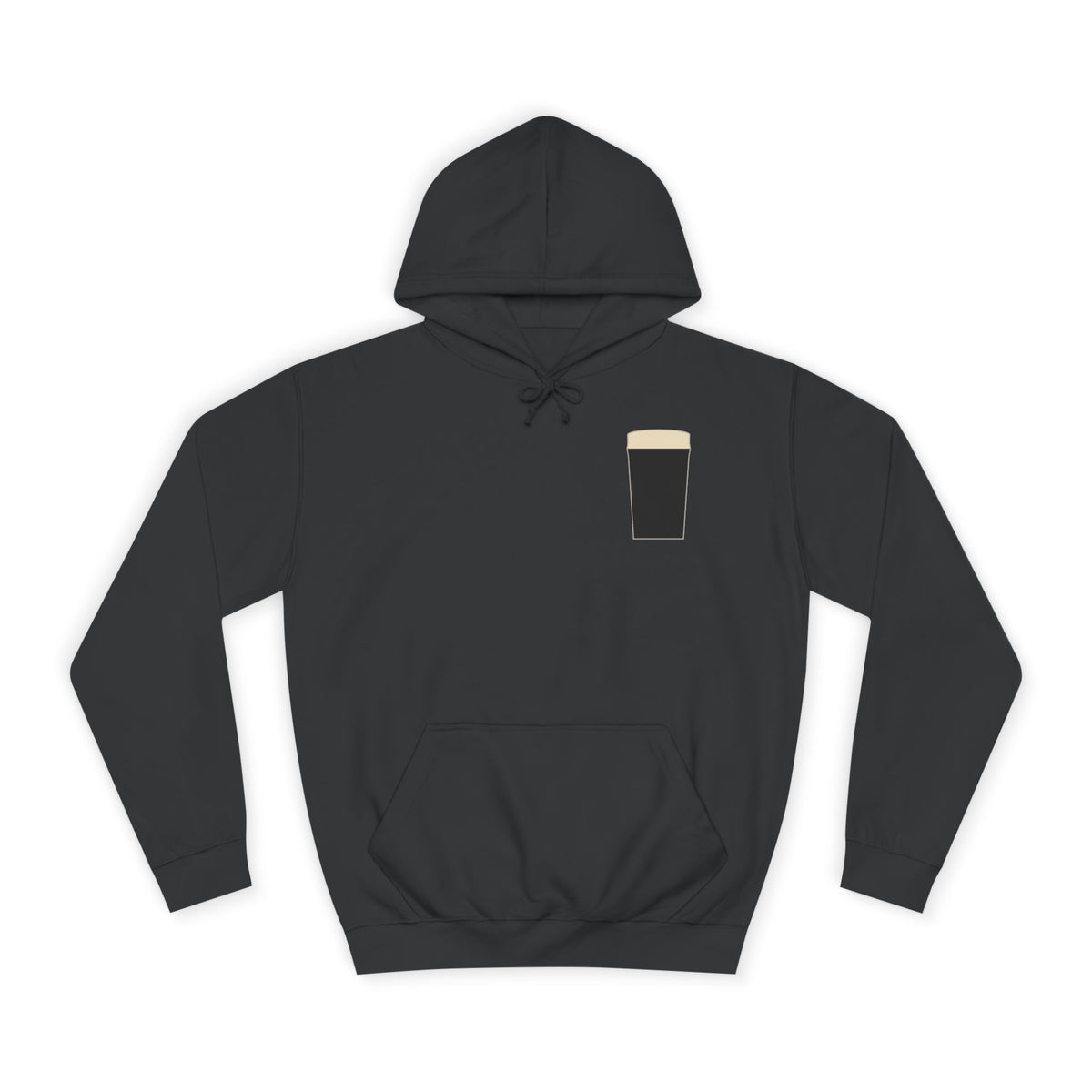 The Pint Hoodie in Jet Black: front, a minimal pint printed on the chest